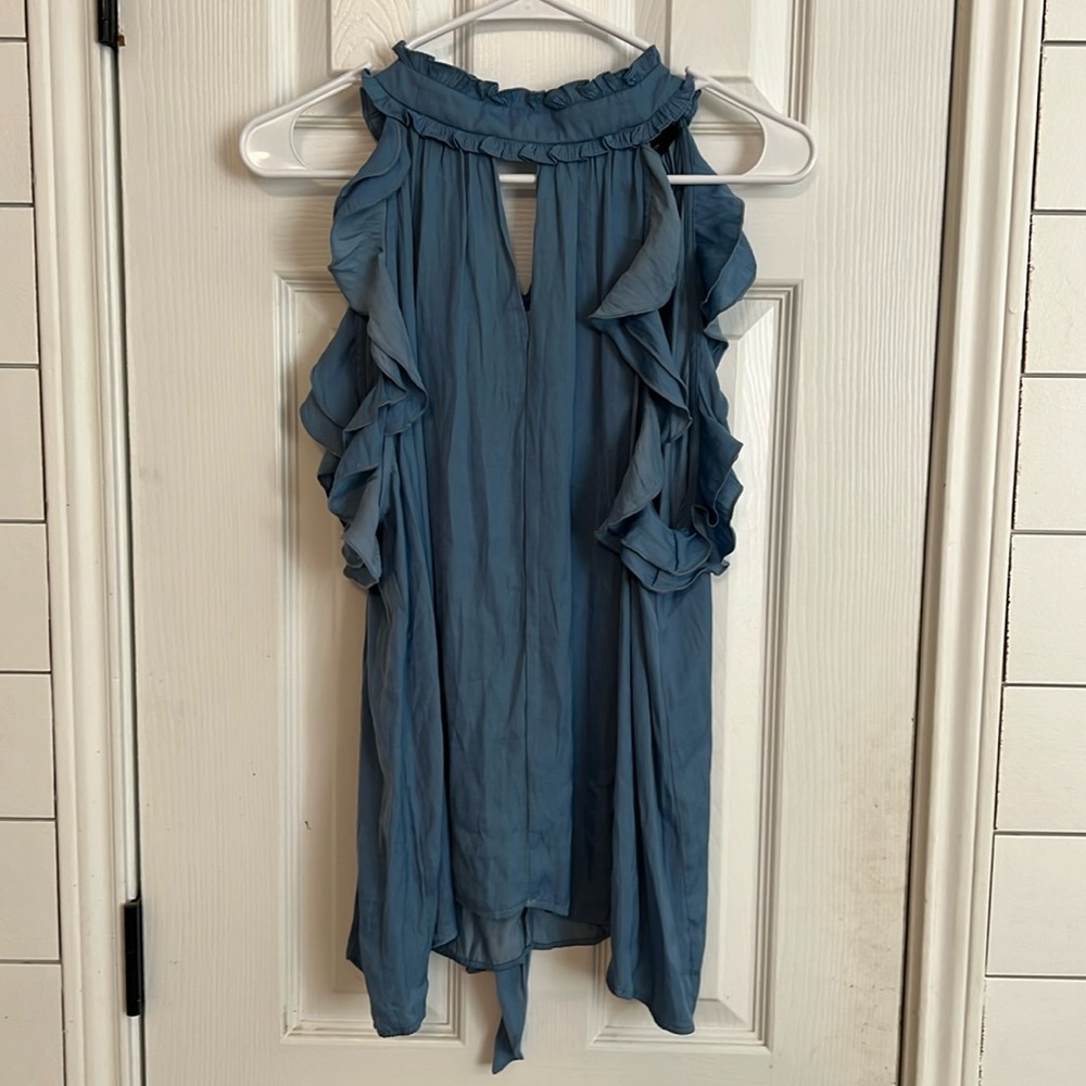 Blue sleeveless ruffle top